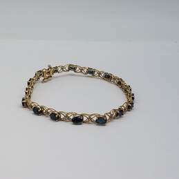 HN 10k Gold Diamond Blue Topaz Tennis Bracelet 5.3g