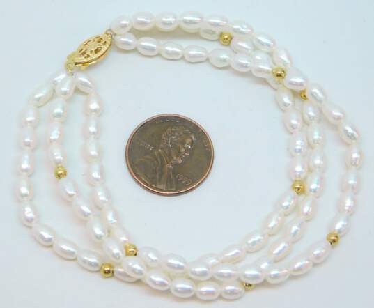 14K Yellow Gold Clasp & Beaded Multi Strand Pearl Bracelet 11.3g image number 6