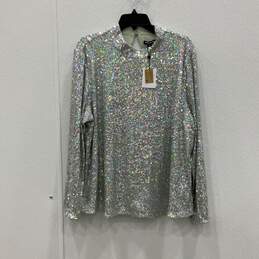 NWT Whistles Womens Silver Sequins Long Sleeve High Neck Blouse Top Size 16