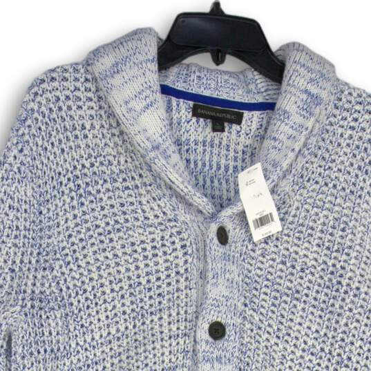 NWT Mens Blue Long Sleeve Open Knit Button Front Cardigan Sweater Size L image number 3