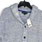 NWT Mens Blue Long Sleeve Open Knit Button Front Cardigan Sweater Size L image number 3