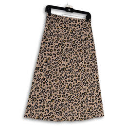NWT Womens Brown Black Leopard Print Regular Fit Midi A-Line Skirt Size S