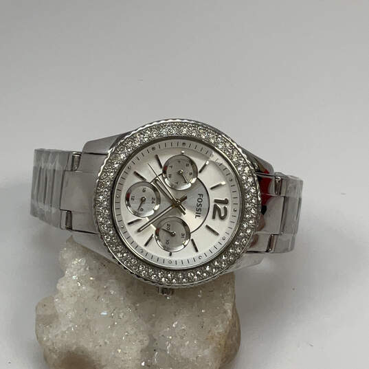 Designer Fossil Stella ES3588 Silver-Tone Rhinestone Analog Wristwatch image number 1