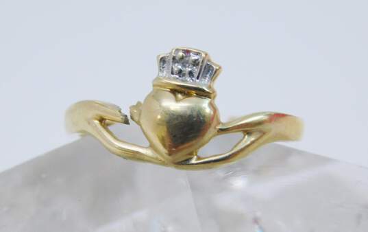 10K Yellow Gold Irish Claddagh Diamond Accent Toe Ring 1.2g image number 1