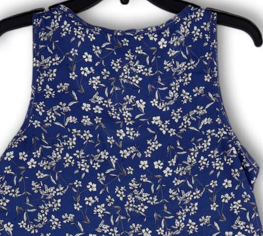 Womens Blue Floral Round Neck Sleeveless Pullover Tank Top Size Small image number 4