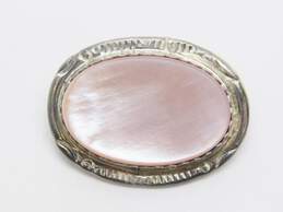 Southwestern 925 ST Signed Pink Mother Of Pearl Shell Oval Brooch 12.7g