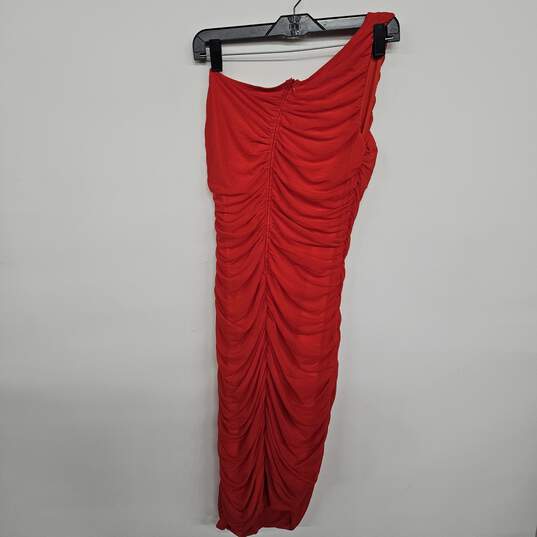 Red One Shoulder Bodycon Ruched Dress image number 2