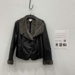 Armani Collezioni Womens Black Scale Shawl Collar Long Sleeve Jacket Sz 14 W/COA