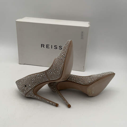 NIB Womens Silver Nude Crystal Pointed Toe Stiletto Pump Heels Size 37 image number 5