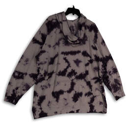 NWT Womens Purple Gray Tie Dye Long Sleeve Graphic Pullover Hoodie Size 3 alternative image