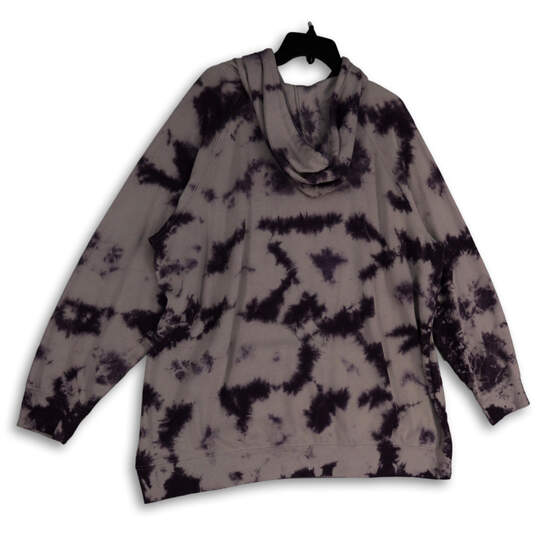 NWT Womens Purple Gray Tie Dye Long Sleeve Graphic Pullover Hoodie Size 3 image number 2