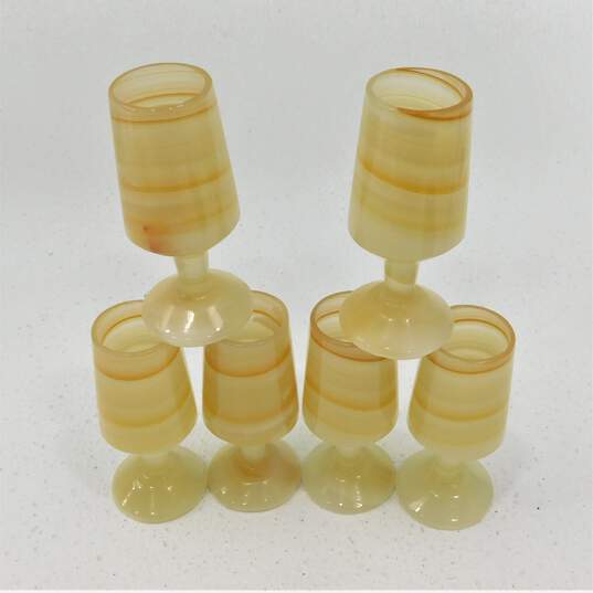 Set of 6 Mini Stone Marble Striped Wine Cups W/Trinket Barware Display image number 2