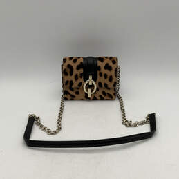 Womens Sutra Brown Beige Leopard Print Haircalf Inner Pockets Crossbody Bag
