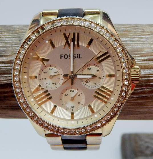 Fossil AM4499 Cecile Gold Tone & Tortoiseshell Women's Chronograph Watch 102.2g image number 1