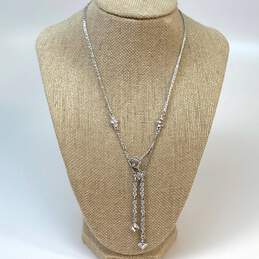 Designer Givenchy Silver Tone Rhinestone Barrel Chain Y-Drop Necklace