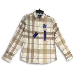 NWT Apt. 9 Mens White Brown Plaid Standard Fit Premier Flex Button-Up Shirt Sz M
