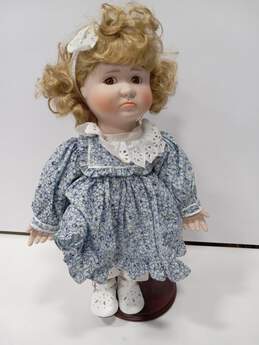Zasan Porcelain Girl Doll in Blue Dress