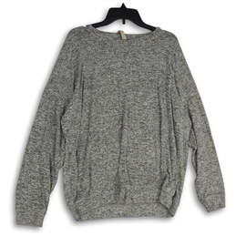 Womens Gray Knitted Crew Neck Long Sleeve Pullover Sweater Size Large
