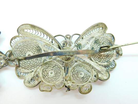 Vintage 925 Spun Filigree Butterfly & Flower Statement Brooches 45.3g image number 10