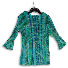 Womens Green Studded Pleated Smocked Square Neck Tunic Blouse Top Size 3X alternative image
