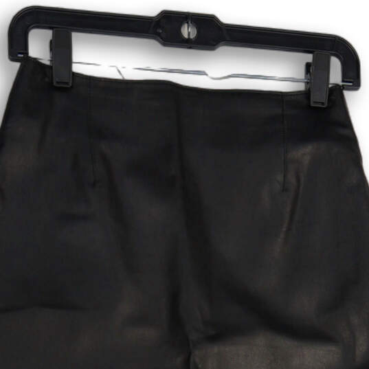 Womens Black Leather Flat Front Back Zip Straight And Pencil Skirt Size 0 image number 4