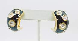 Christian Dior Gold-tone Black Enamel Clear Crystal Clip Earrings alternative image