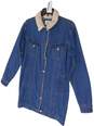 Womens Blue Sherpa Long Sleeve Collared Button Up Denim Jacket Size Small image number 3