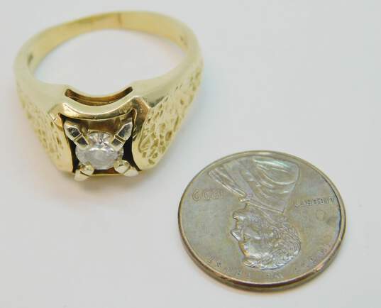 Vintage 14K Yellow Gold 0.56 CT Diamond Textured Men's Ring 9.8g image number 7