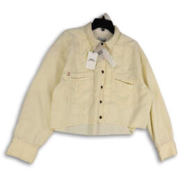 NWT Womens White Long Sleeve Spread Collar Crop Button-Up Shirt Sz XL