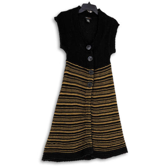 Womens Black Tan Striped Knitted Button Front Sweater Dress Size Medium image number 4