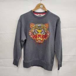 Kenzo Paris Tiger Embroidered Logo Pull Over Gray Sweatshirt Size XS
