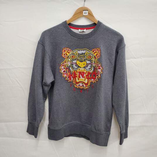 Kenzo Paris Tiger Embroidered Logo Pull Over Gray Sweatshirt Size XS image number 1