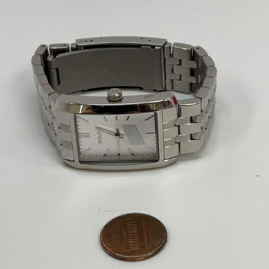 Designer Bulova Silver-Tone Stainless Steel Rectangle Analog Wristwatch image number 2