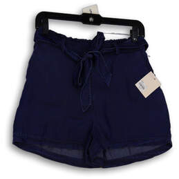 NWT Womens Blue Elastic Waist Front Tie Paperbag Shorts Size Small