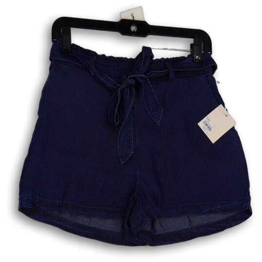 NWT Womens Blue Elastic Waist Front Tie Paperbag Shorts Size Small image number 1