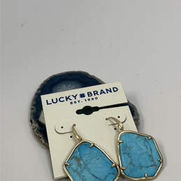 Designer Lucky Brand Gold-Tone Blue Turquoise Stone Classic Drop Earring
