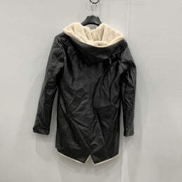 Womens Black Long Sleeve Front Pockets Hooded Shearling Jacket Size Medium alternative image