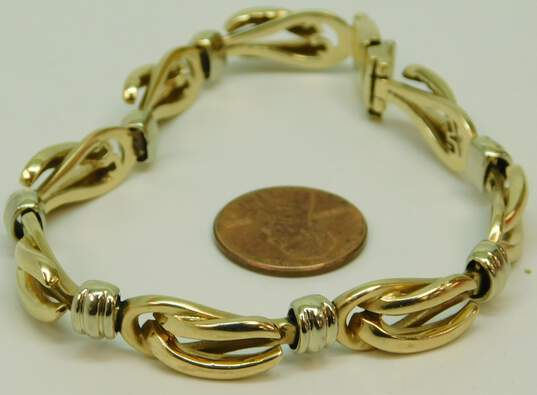 Elegant 14K Two Tone Gold Chunky Fancy Link Chain Bracelet 26.9g image number 2