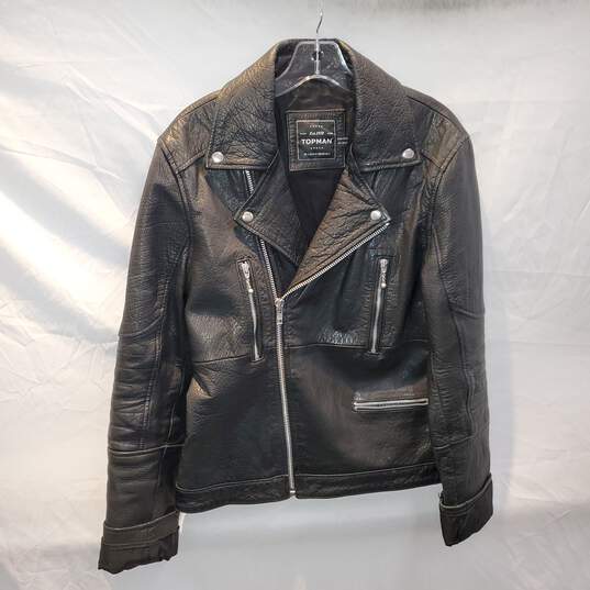 Topman Black Full Zip Leather Jacket Size S image number 1