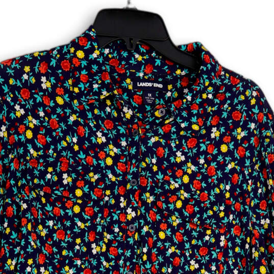 Womens Multicolor Floral Long Sleeve Spread Collar Button-Up Shirt Size 1X image number 3