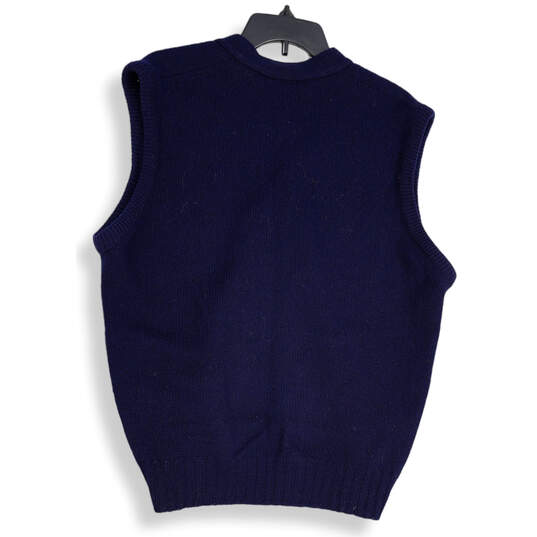 Mens Blue Wool V-Neck Sleeveless Font Button Sweater Vest Size XL image number 2