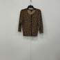 Womens Brown Black Cheetah Print Round Neck Button Front Cardigan Sweater Size M image number 1