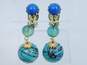 VNTG Japanese Mid Century Mixed Materials Blue Green Earrings Lot image number 2
