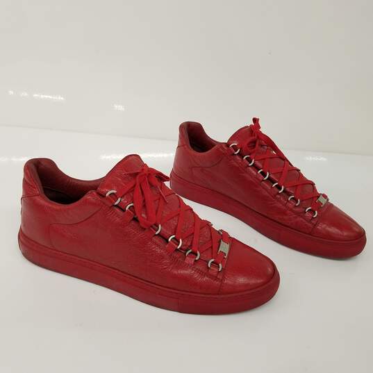 Buy the Balenciaga Arena Low Groseille Red Leather Sneakers Men's Size 9 | GoodwillFinds