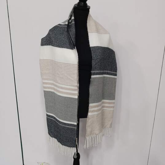 Calvin Klein Striped Fringed Scarf 12"x86" image number 1