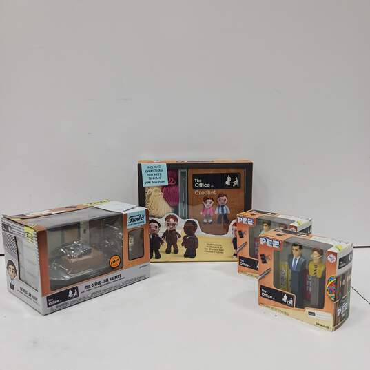 Bundle of 4 The Office Collectables (Pez Figurines, Crochet Kit, And Funko Pop Mini Moments Figurine) image number 1
