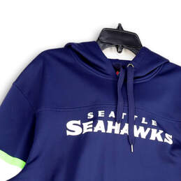 Mens Blue Long Sleeve Pockets Seattle Seahawks Pullover Hoodie Size 2XL