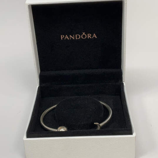 Designer Pandora Moments Silver CZ Stone Moon Star Bangle Bracelet With Box image number 1