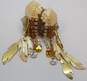 Vintage Lunch At The Ritz Goldtone Native American Chief Headdress Clear & Yellow Rhinestones & Cream Enamel Feathers Drop Post Earrings 35.2g image number 4