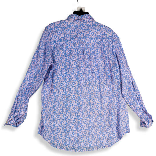 NWT Womens Pink Blue Floral Long Sleeve Collared Button-Up Shirt Size Large image number 2